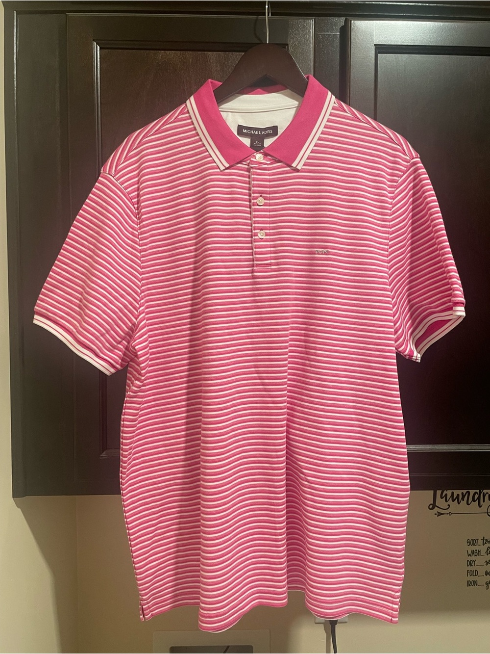 NWT Michael Kors Pink w/White Stripes Polo XL